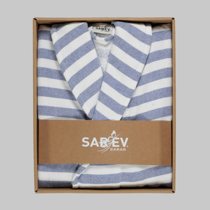 Denis Çizgili Mavi Bornoz L - 3