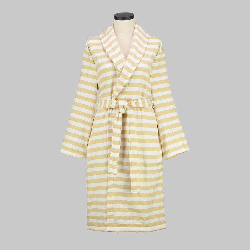 Denis Çizgili Sarı Bornoz 