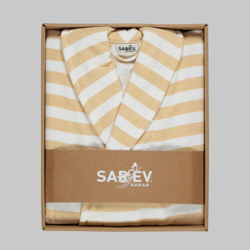 Denis Çizgili Sarı Bornoz - 3