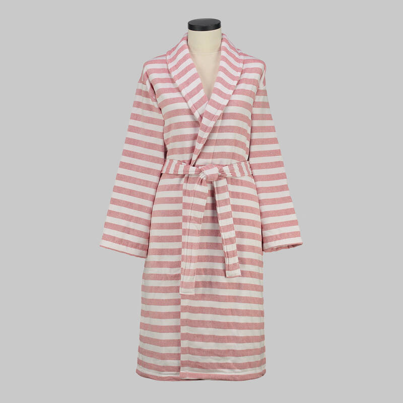 Denis Çizgili Kırmızı Bornoz L - 1