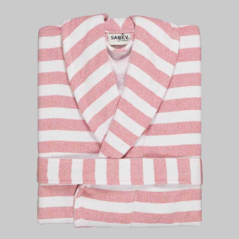 Denis Çizgili Kırmızı Bornoz L - 2