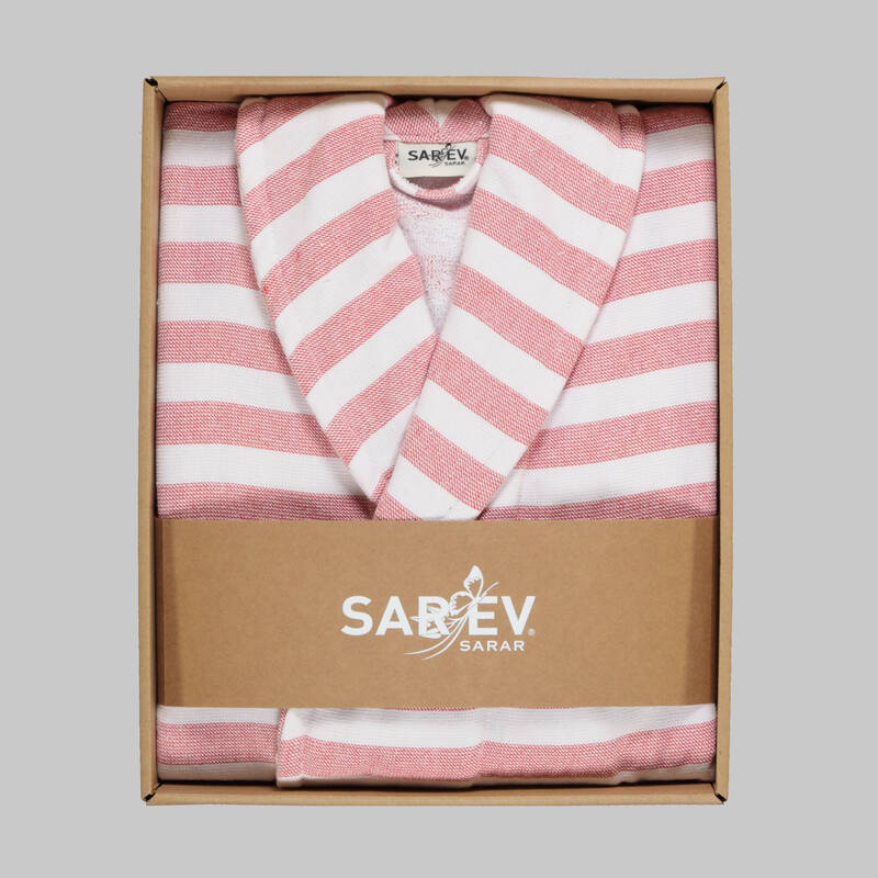 Denis Çizgili Kırmızı Bornoz L - 3