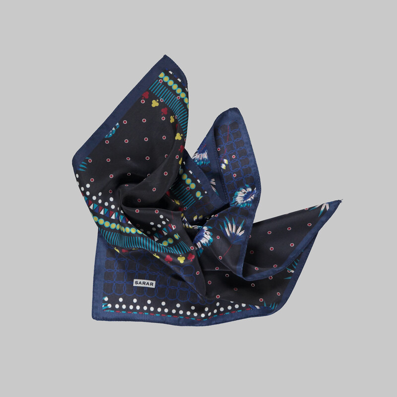 Desenli Lacivert Mendil M92 - SARAR