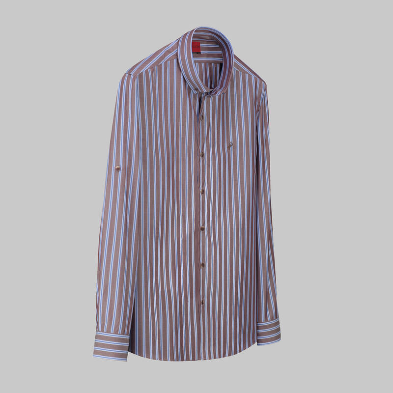 Drew Çizgili Kahverengi Gömlek - 1