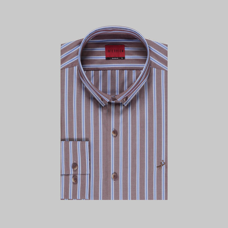 Drew Çizgili Kahverengi Gömlek - 3