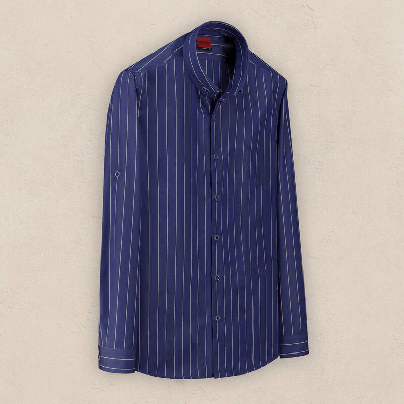 Drew Çizgili Lacivert Pamuklu Gömlek - 1