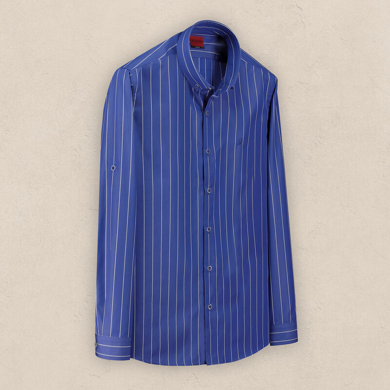 Drew Çizgili Mavi Pamuklu Gömlek 