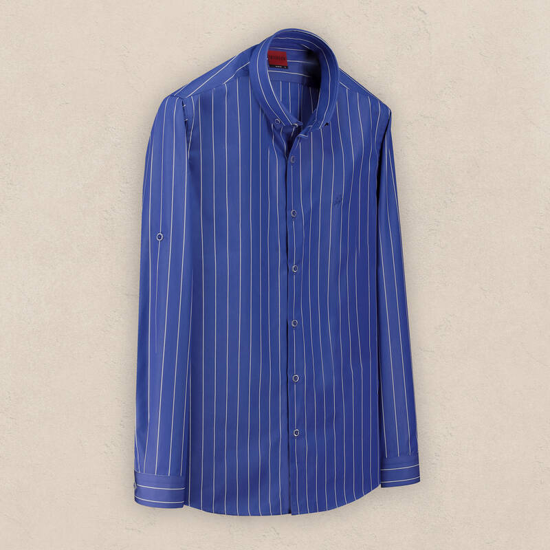 Drew Çizgili Mavi Pamuklu Gömlek - 1