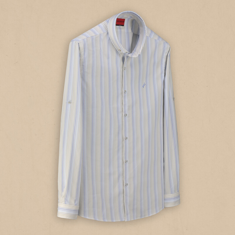 Drew Çizgili Mavi Gömlek 