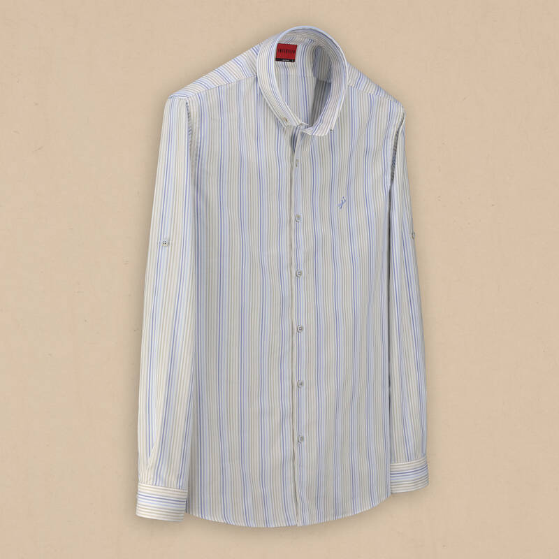 Drew Çizgili Mavi Gömlek - 1