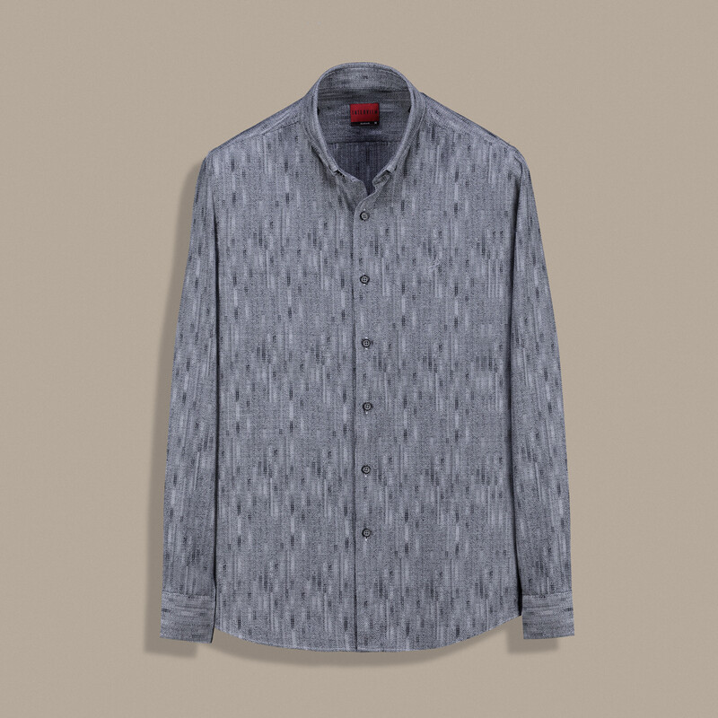 Drew Desenli Gri Gömlek 