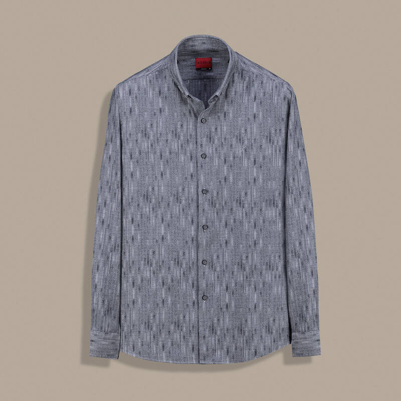 Drew Desenli Gri Gömlek - 1