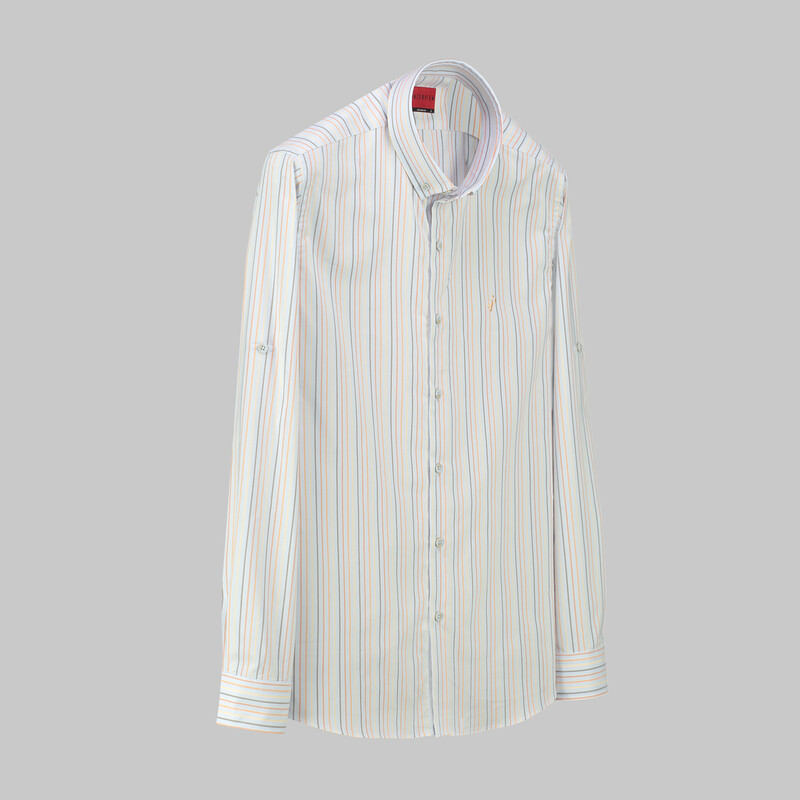 Drew Uzun Kol Çizgili Açık Mavi Gömlek 