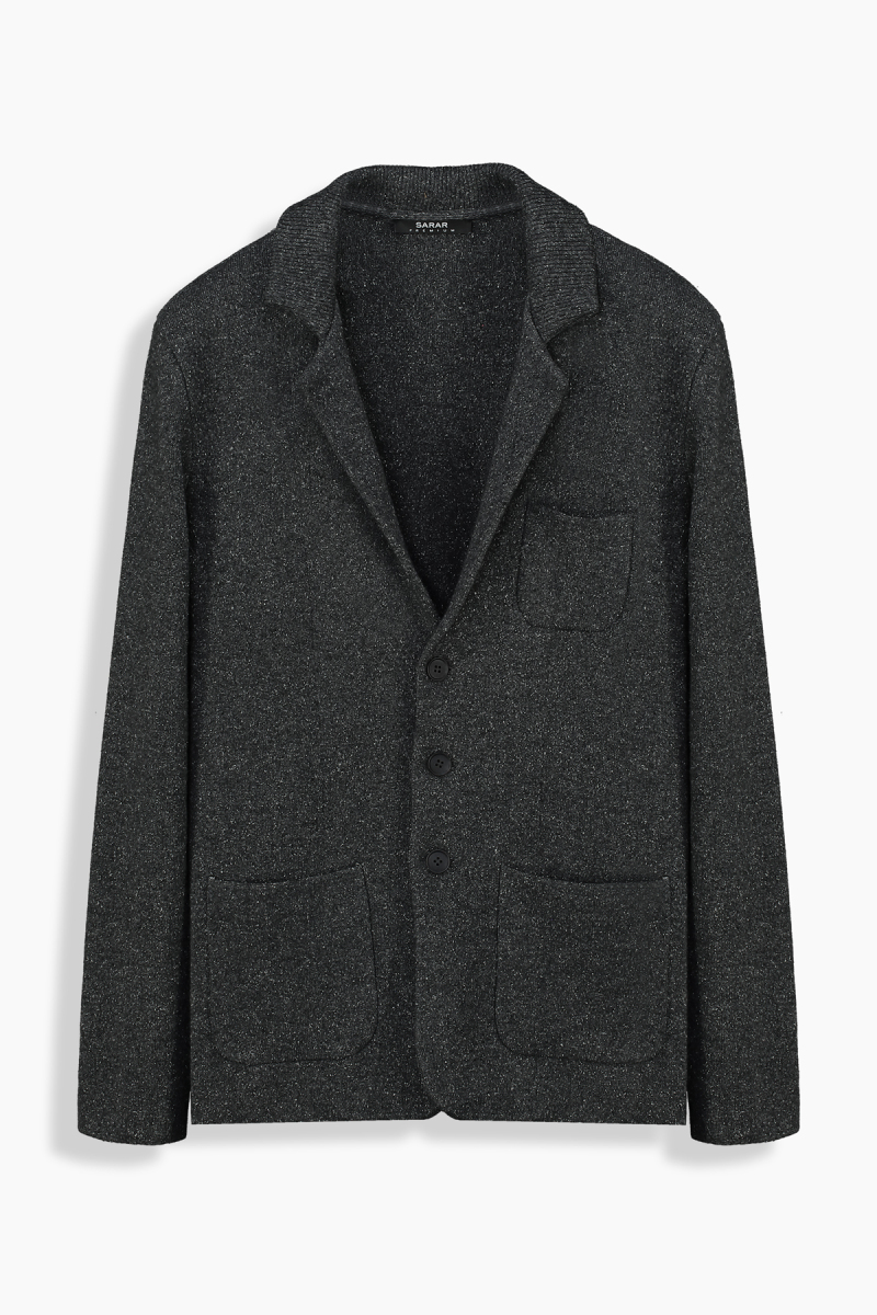 Düğmeli Gri Triko Ceket - 1