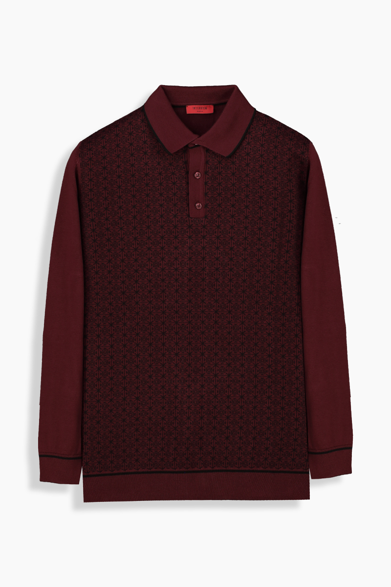 Düğmeli Polo Yaka Bordo Triko - 1