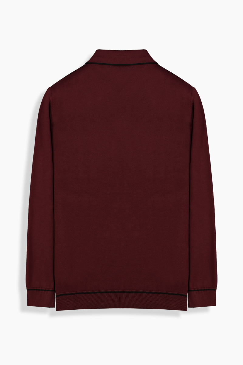 Düğmeli Polo Yaka Bordo Triko - 2