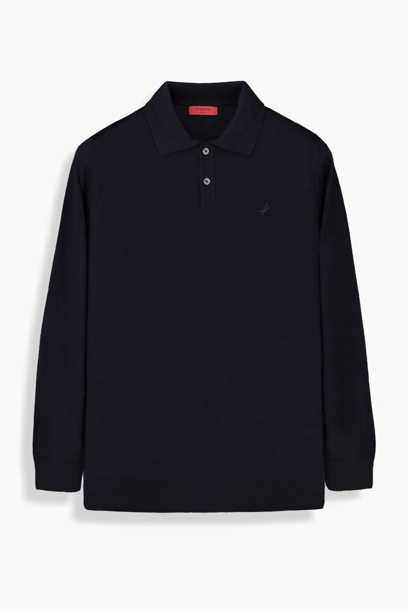 Düğmeli Polo Yaka Erkek Lacivert Triko - 1