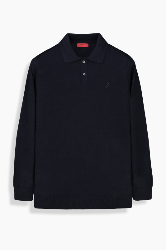 Düğmeli Polo Yaka Erkek Lacivert Triko 