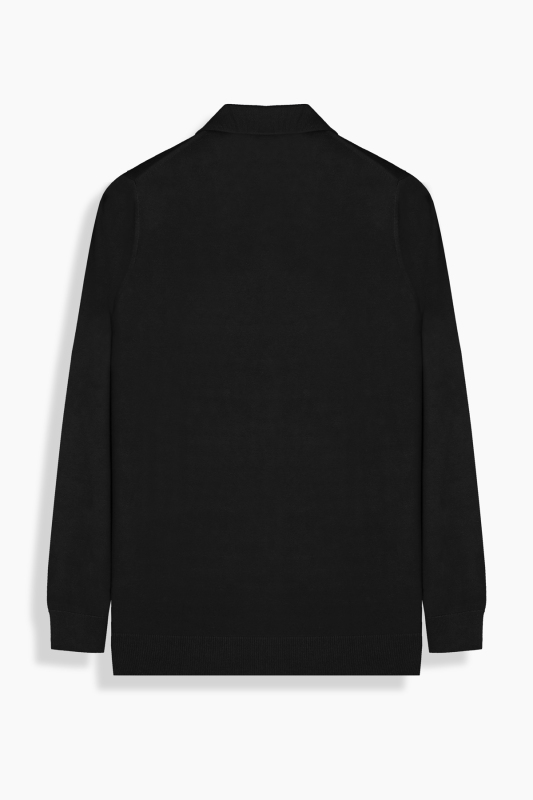 Düğmeli Polo Yaka Erkek Siyah Triko - INTERVIEW