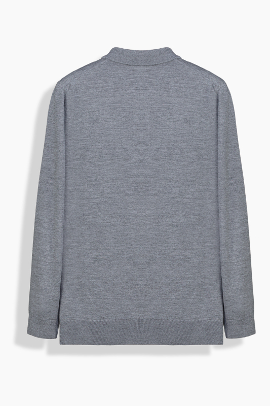 Düğmeli Polo Yaka Gri Triko - SARAR PREMIUM