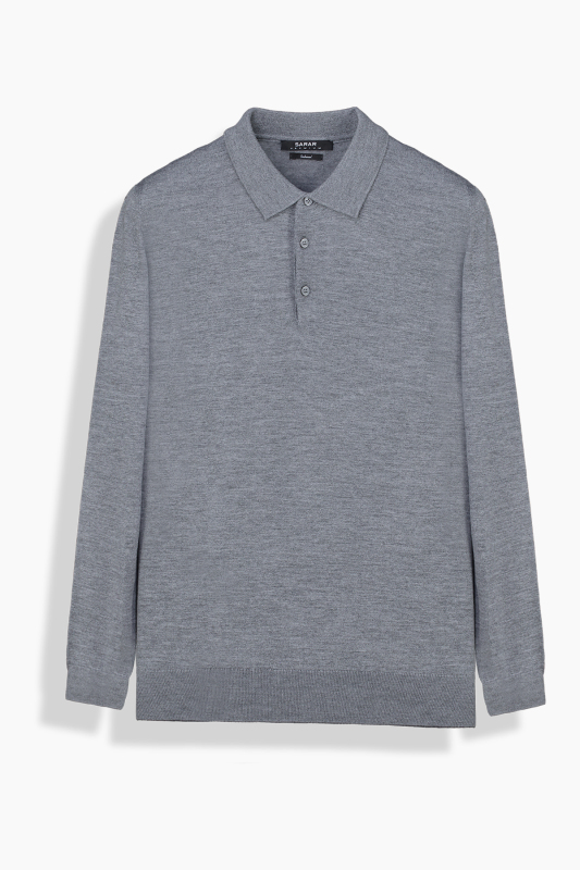 Düğmeli Polo Yaka Gri Triko 