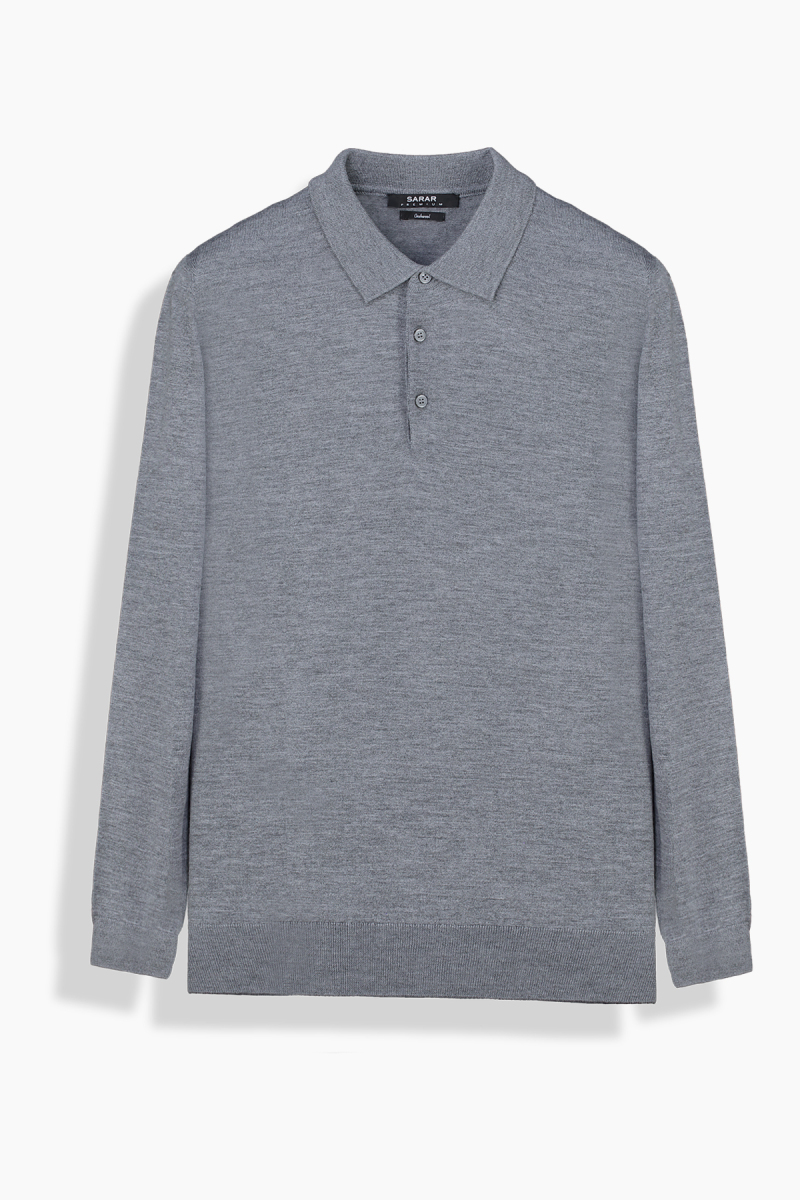 Düğmeli Polo Yaka Gri Triko - 1
