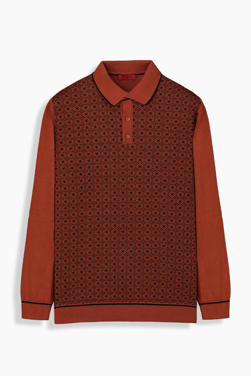 Düğmeli Polo Yaka Kiremit Triko - 1