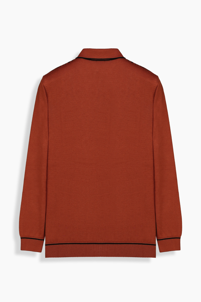 Düğmeli Polo Yaka Kiremit Triko - 2