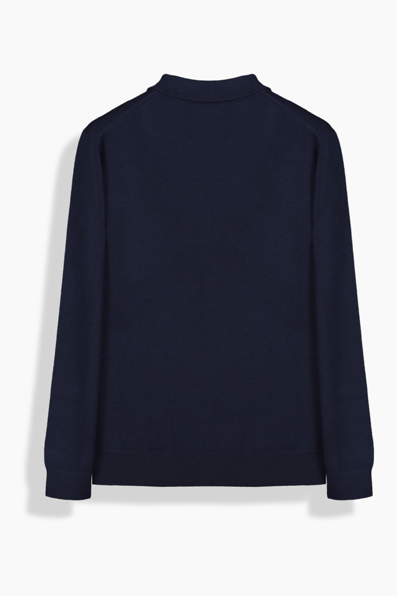 Düğmeli Polo Yaka Lacivert Triko - 2