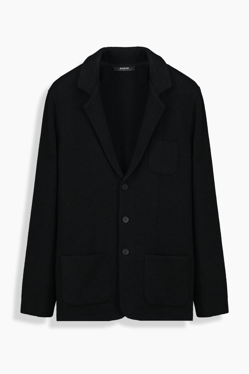 Düğmeli Siyah Triko Ceket - 1