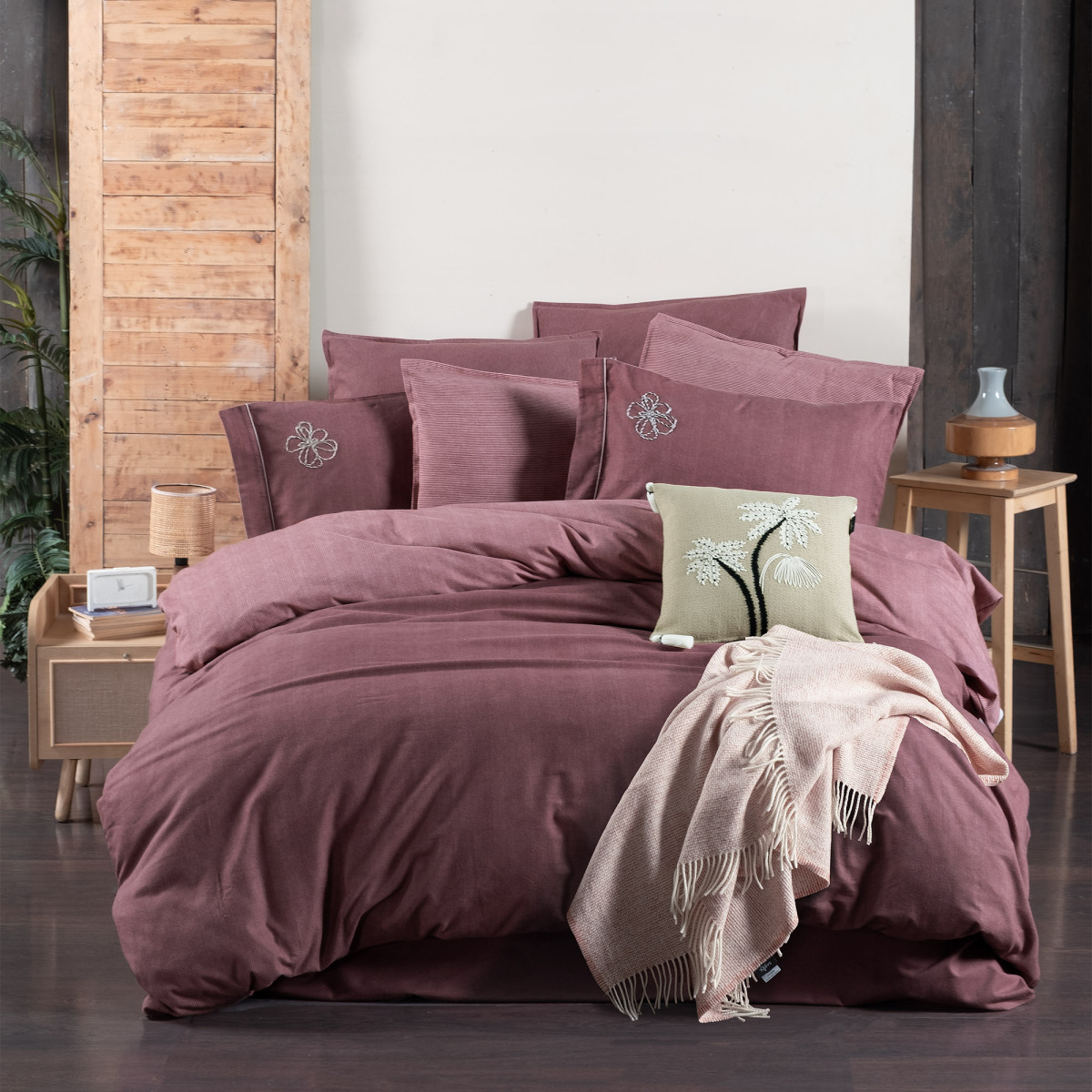 Ederlezi Flanel Nevresim Takımı King Size Gül Kurusu - 1