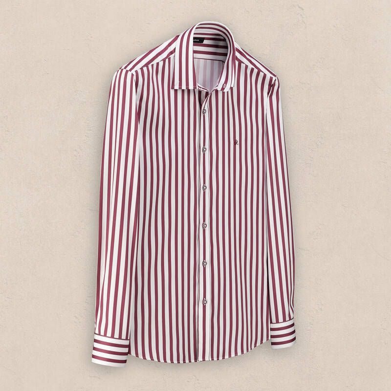 Eleta Çizgili Bordo Pamuklu Gömlek 