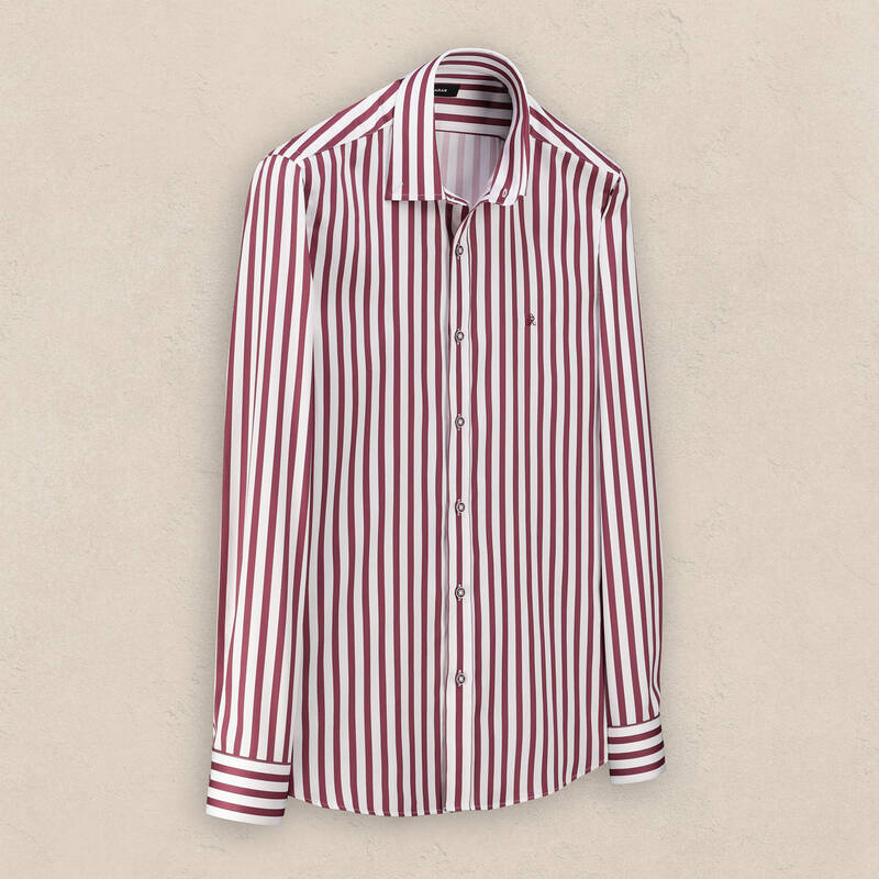 Eleta Çizgili Bordo Pamuklu Gömlek - 1