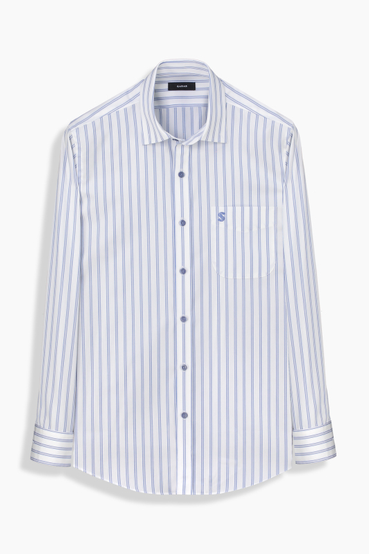 Eleta Çizgili Klasik Mavi Gömlek - SARAR
