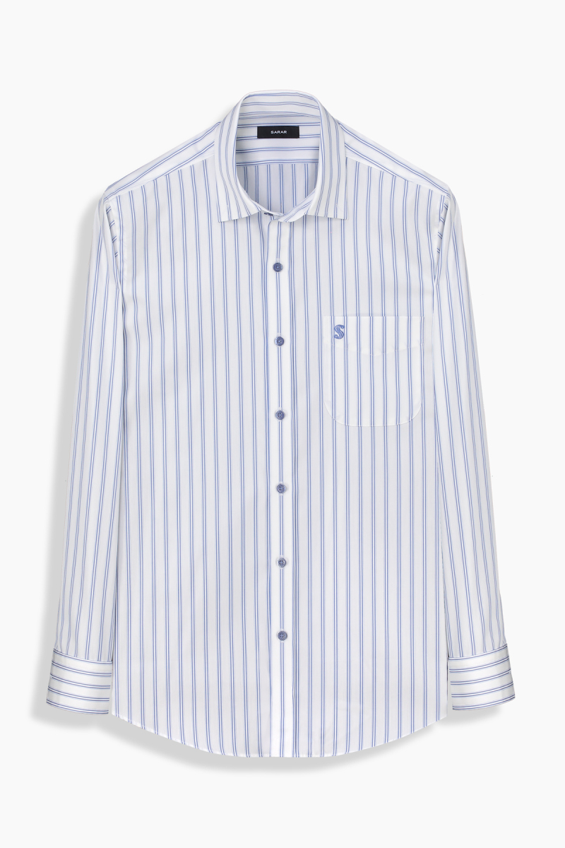 Eleta Çizgili Klasik Mavi Gömlek - 1