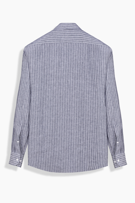 Eleta Çizgili Lacivert Keten Gömlek - SARAR