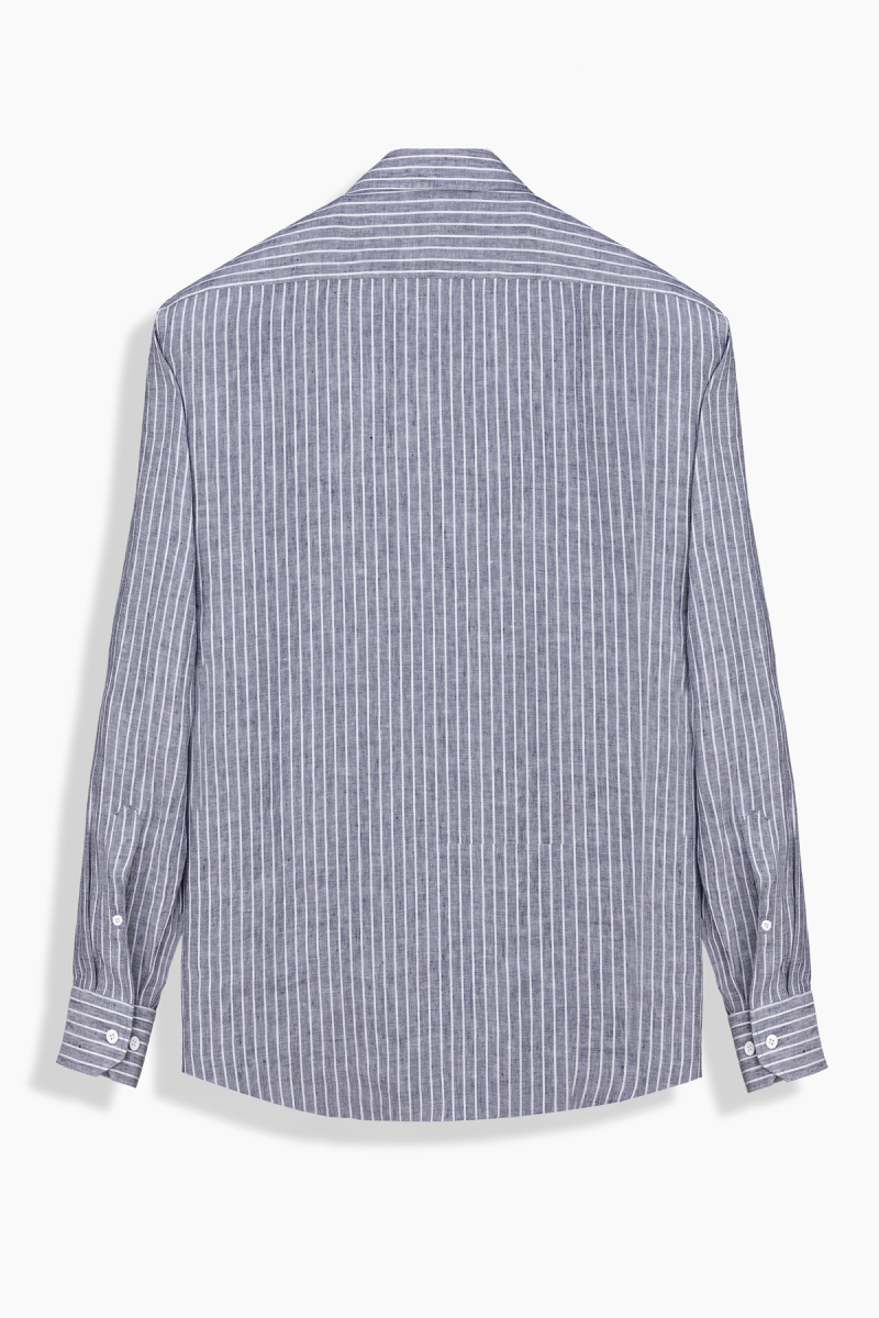 Eleta Çizgili Lacivert Keten Gömlek - 2