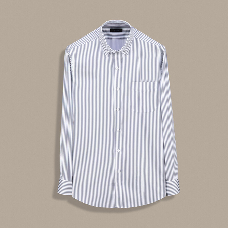 Eleta Çizgili Pamuklu Gri Gömlek 