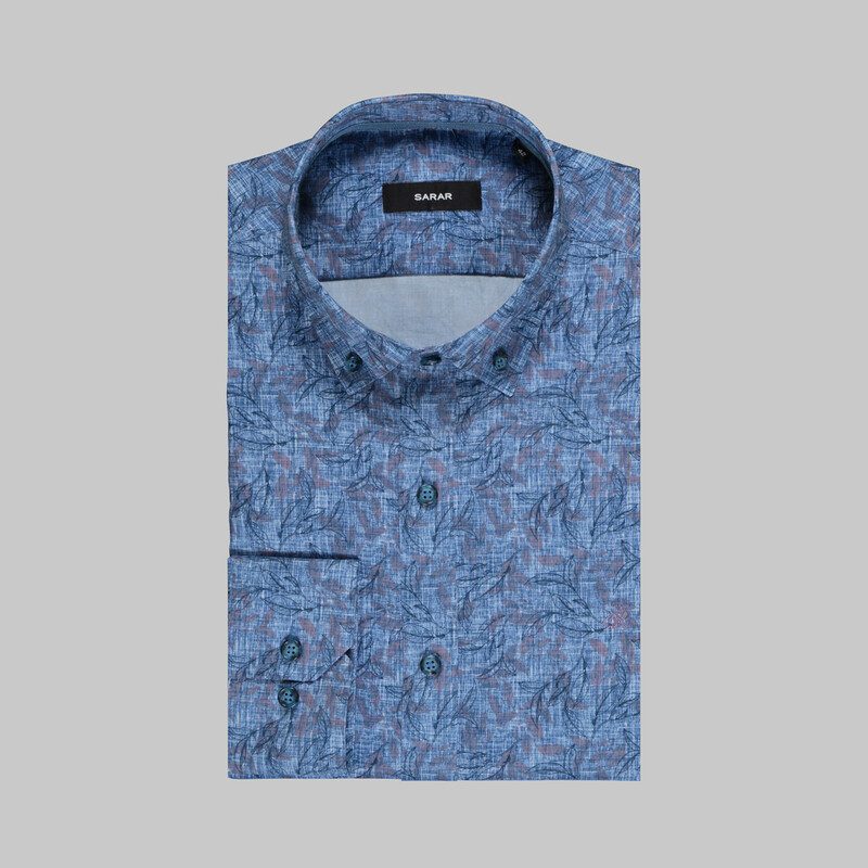 Eleta Desenli Slim Mavi Gömlek - SARAR