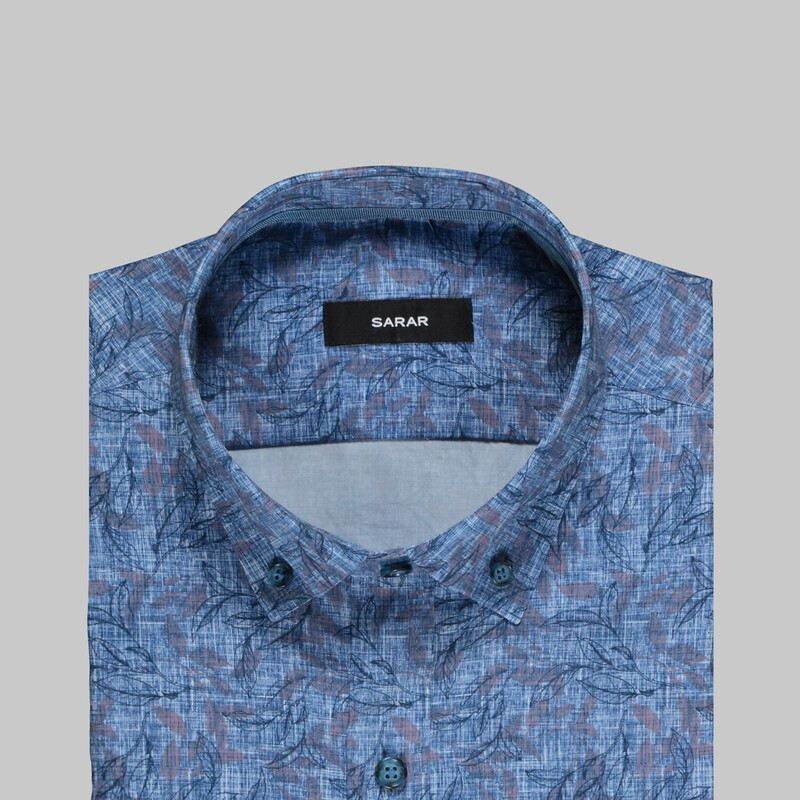 Eleta Desenli Slim Mavi Gömlek - SARAR