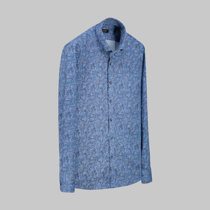 Eleta Desenli Slim Mavi Gömlek - 1