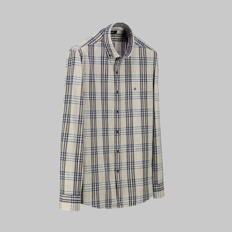 Eleta Ekose Slim Bej Gömlek - SARAR