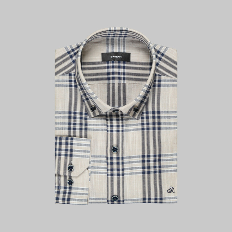 Eleta Ekose Slim Bej Gömlek - SARAR