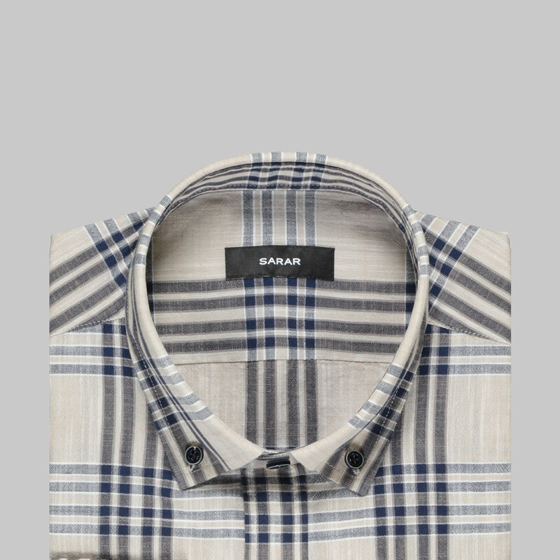 Eleta Ekose Slim Bej Gömlek - SARAR