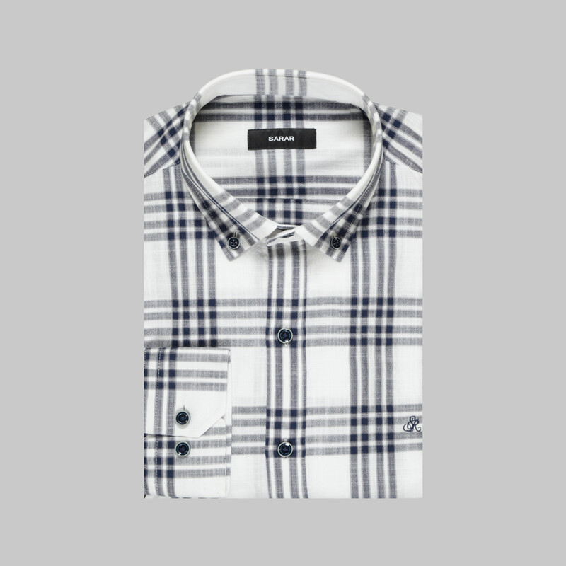 Eleta Ekose Slim Beyaz Gömlek - SARAR