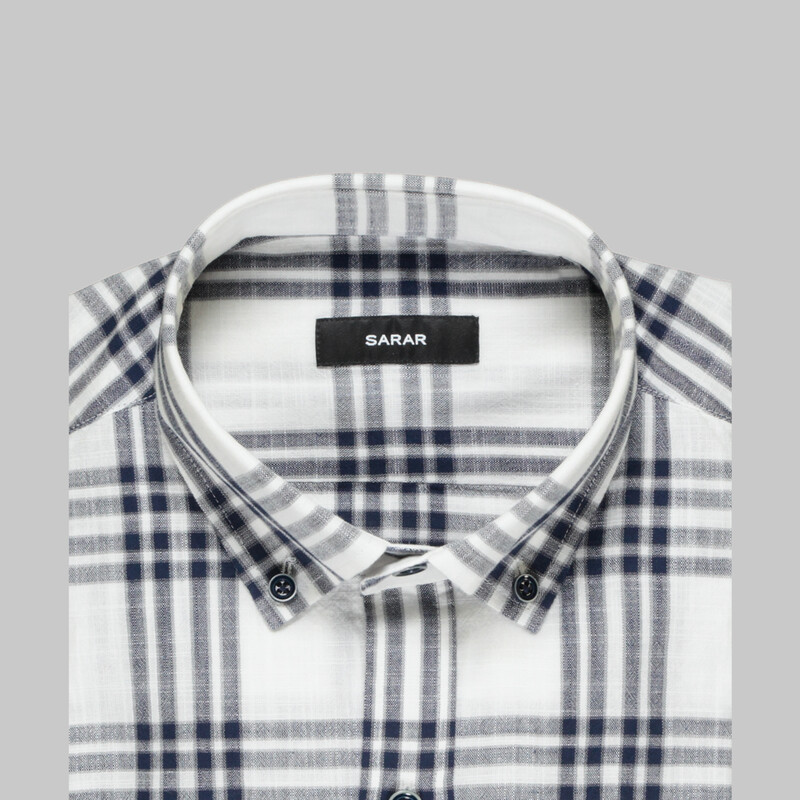 Eleta Ekose Slim Beyaz Gömlek - SARAR