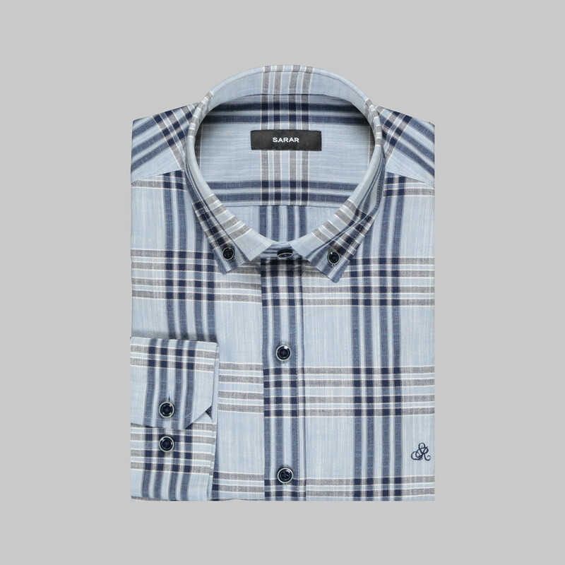 Eleta Ekose Slim Mavi Gömlek - SARAR