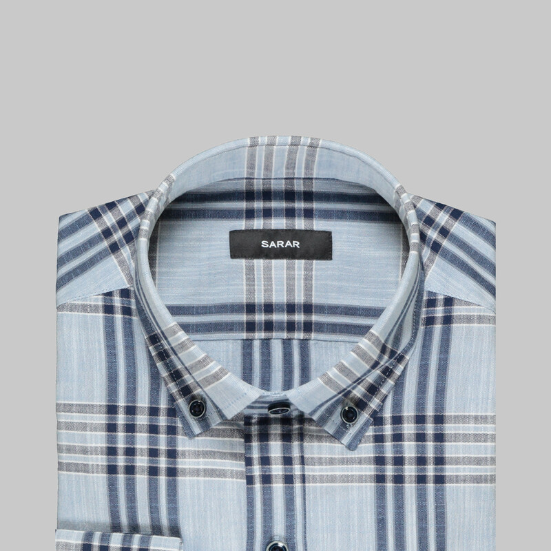 Eleta Ekose Slim Mavi Gömlek - SARAR