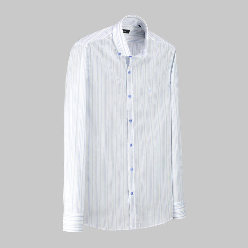 Eleta Slimeo Çizgili Mavi Gömlek - 1