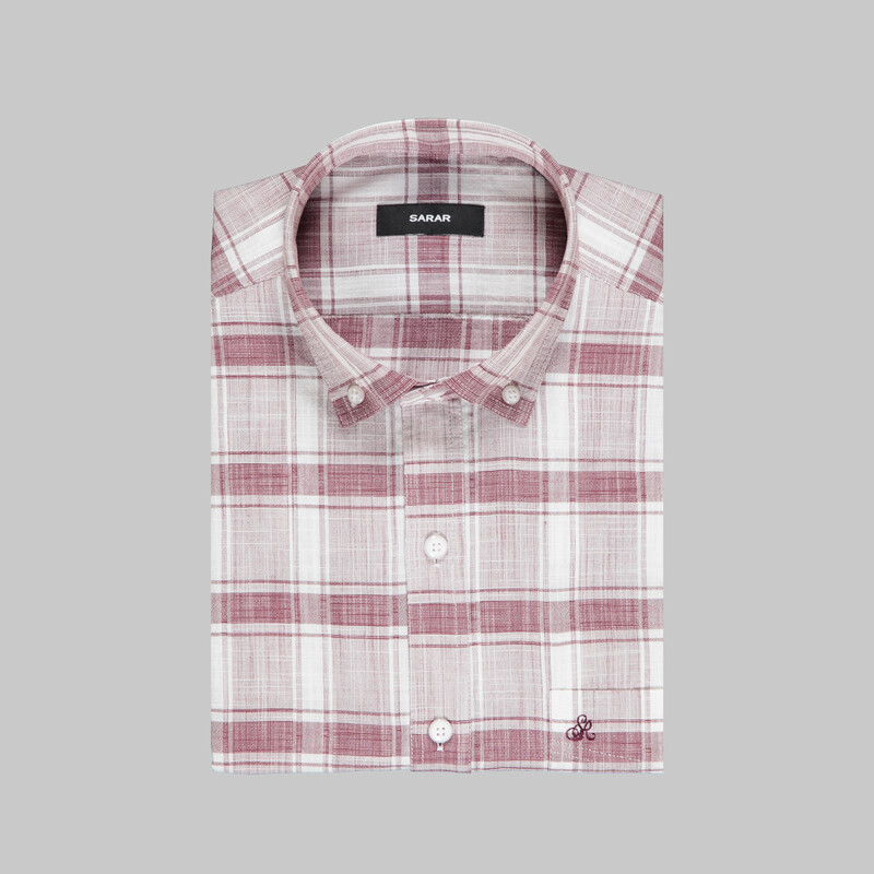 Eleta Kısa Kollu Ekose Bordo Gömlek - SARAR
